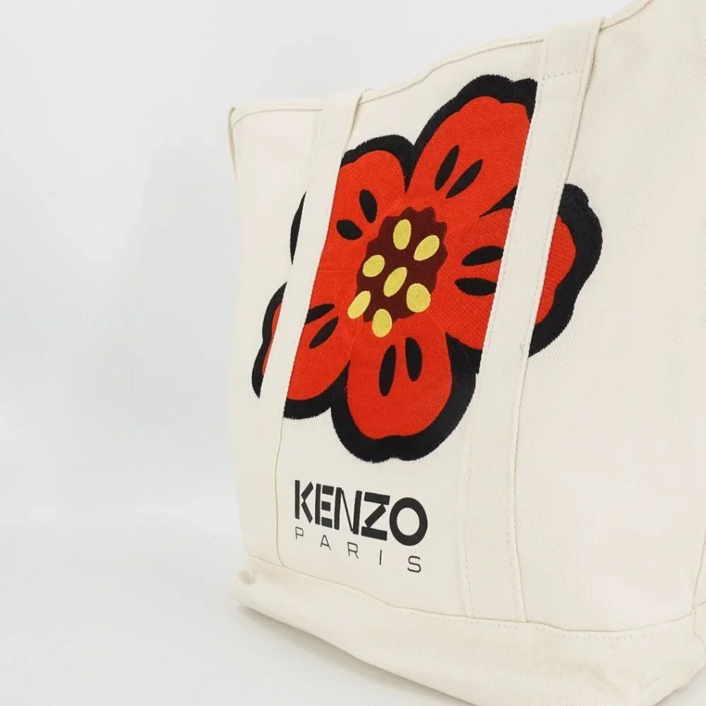 Kenzo Boke Flower Floral Logo Shopper Shoulder Tote Bag White - Picture 6 of 12
